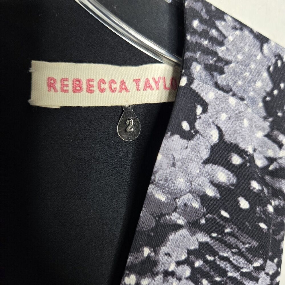 Rebecca Taylor Summer Storm Silk Printed sheath Dress Sz 2 gray black open back - Picture 5 of 10